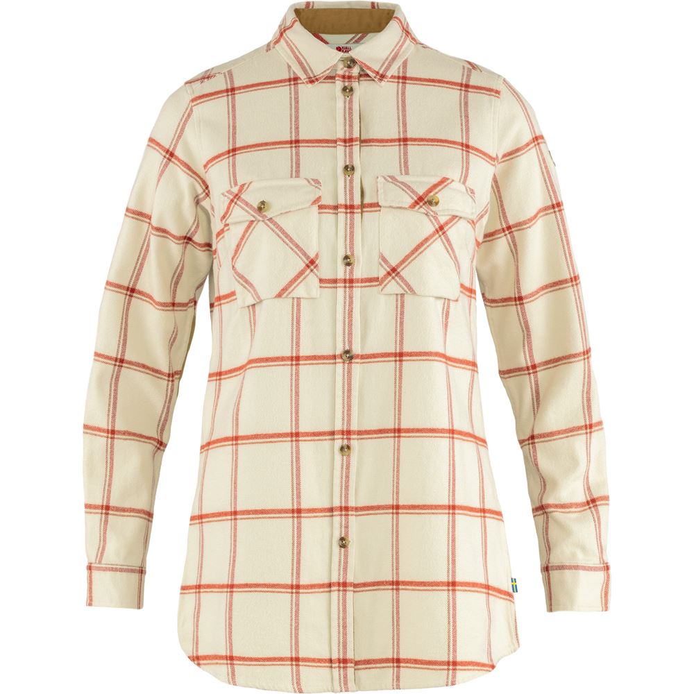 Ovik Twill Shirt LS W - Chalk White-Cabin Red